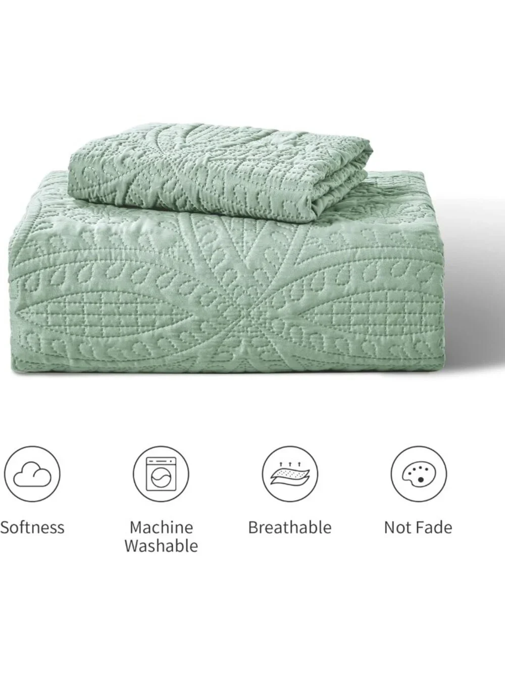 Sage Twin Quilt Set - Lightweight Summer Bedspread & Pillow Sham - Modern Coin